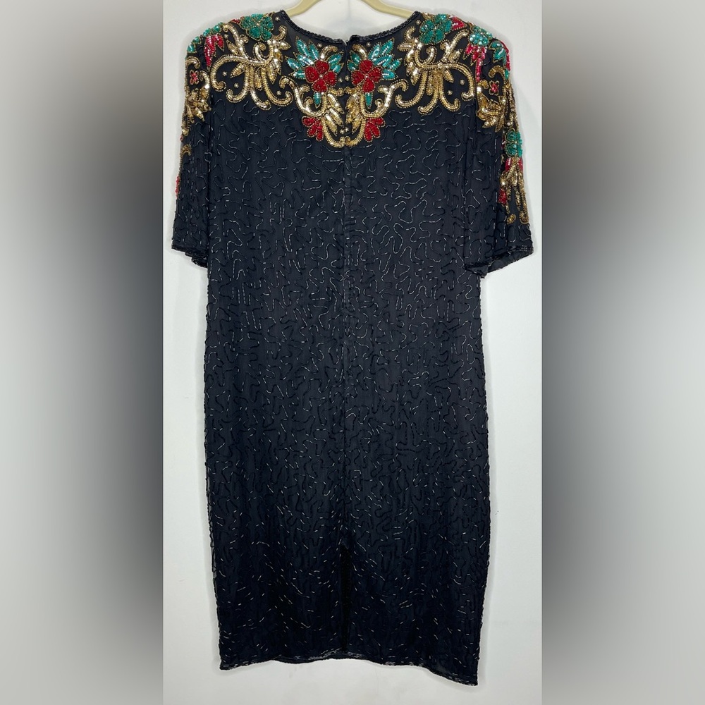 Scala Embellished Black Dress with Gold, Green and Red Accents - Picture 2 of 3